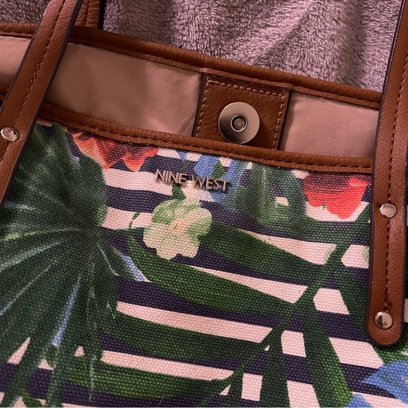 Nine West Tropical Striped Print Tote Bag - Picture 2 of 9